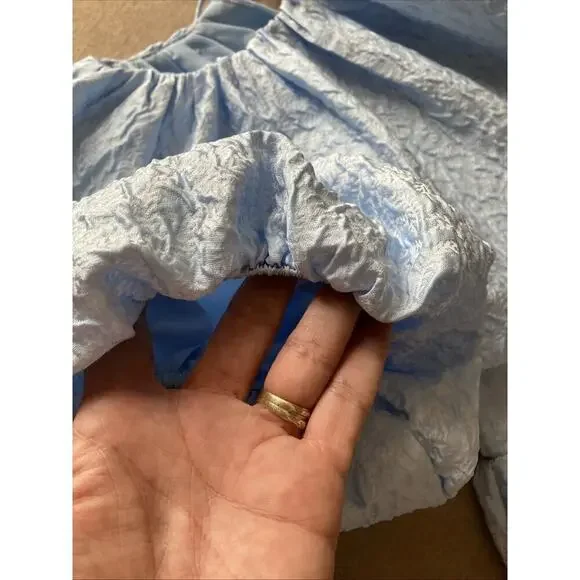 Tuckernuck Hyacinth House Julia Top Sz S Blue Puff Sleeve Jacquard Blouse Preppy - Picture 6 of 10